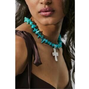 Free People Supernova Choker in Turquoise Blue NWT Western Bohemian Cross Beach